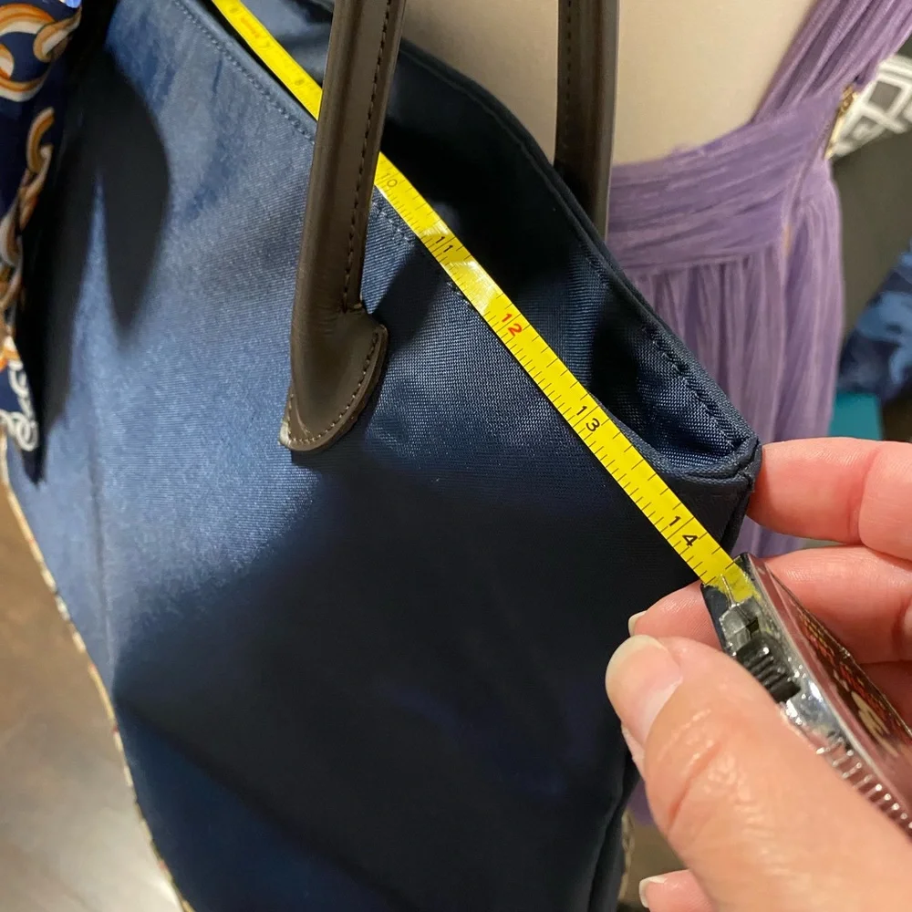 Burberry Navy Tote with Chain-Print Scarf Accent